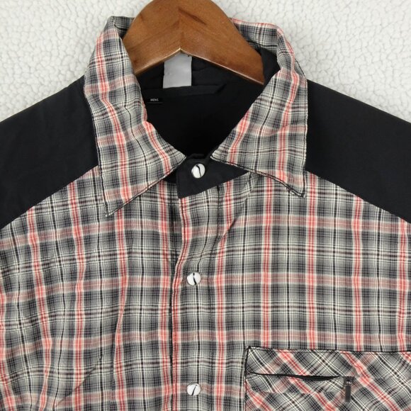 Club Cr Ride Cycling Jesey Mens Small Gray Red Plaid Pearl Snap Short Sleeve - Picture 2 of 13